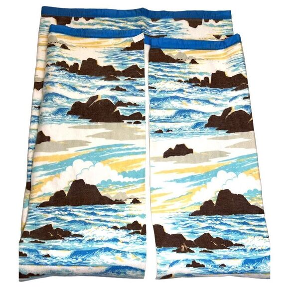 Vintage Beacon Sunset Isle Twin Full Blanket Blue Yellow Sea Ocean 72x90 New - Picture 3 of 9